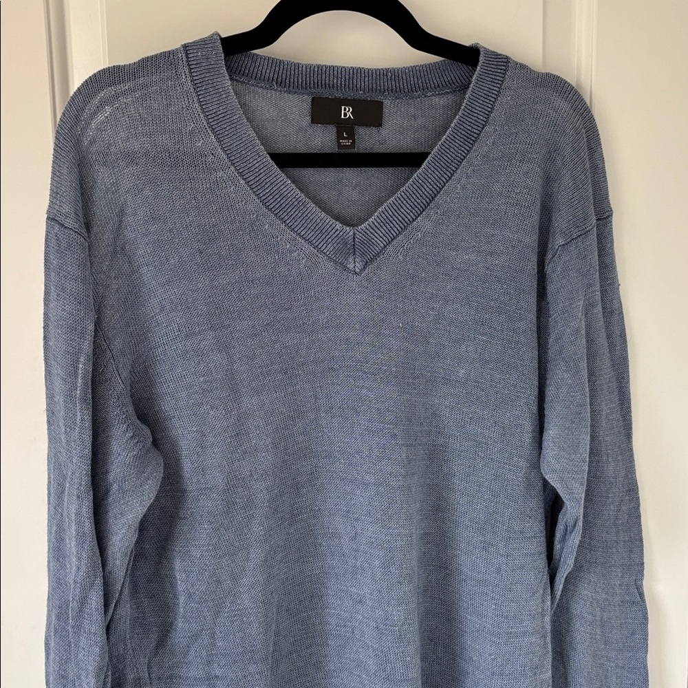 Banana Republic Men's Light Gray Linen V-Neck Sweater